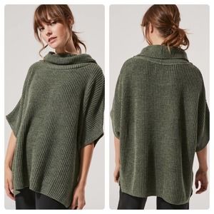 Pact Cowl Neck Cozy Sweater Poncho Dark Forest Heather Green - One Size